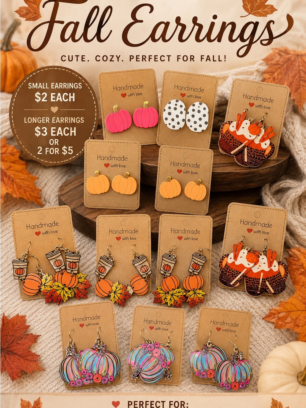 Handmade Fall Pumpkin Earrings - Orange